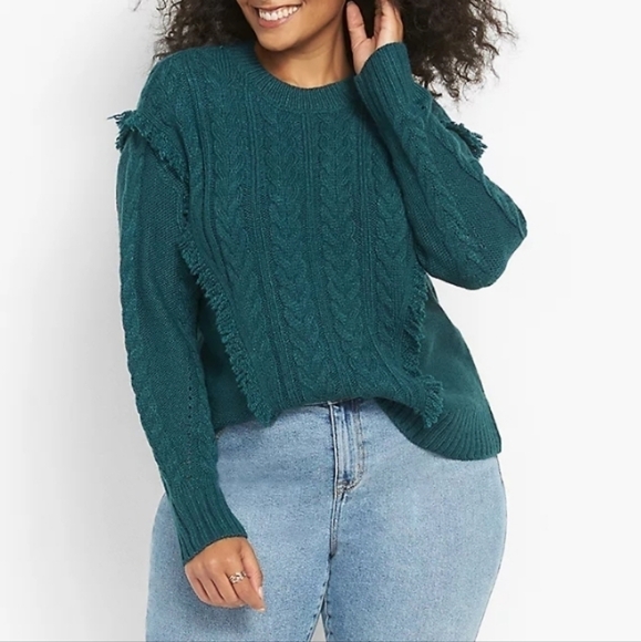 NEW! LANE BRYANT Cable Knit Fringe Sweater 14/16. - Picture 1 of 6